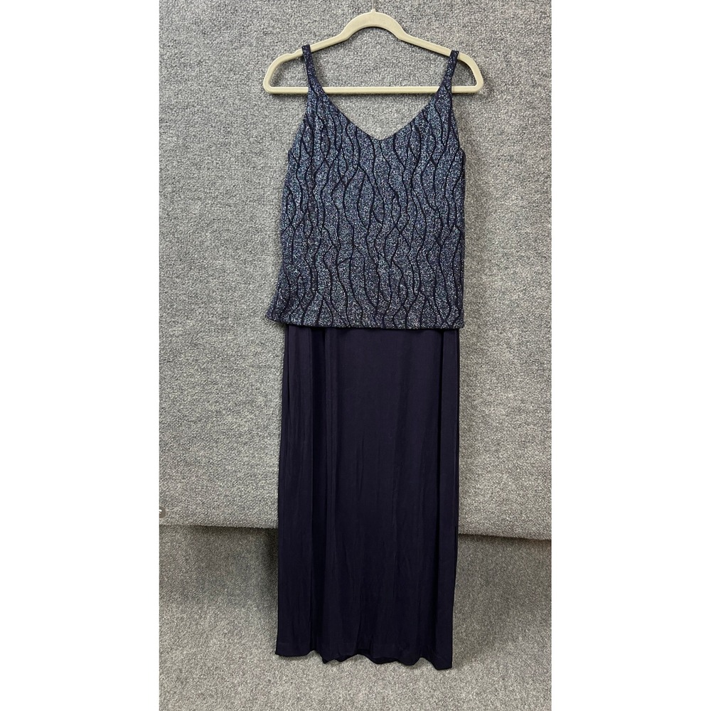Alex Evenings Womens Navy Blue Glitter Popover Maxi Dress Size 14 Formal Gown - Picture 2 of 10